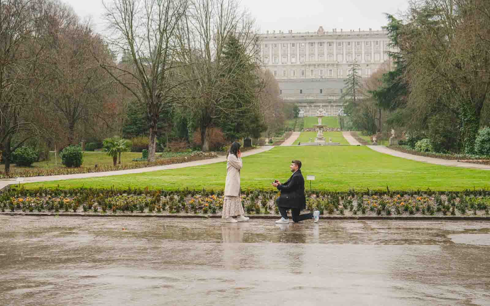 Campo del Moro secret proposal session with royal backdrop