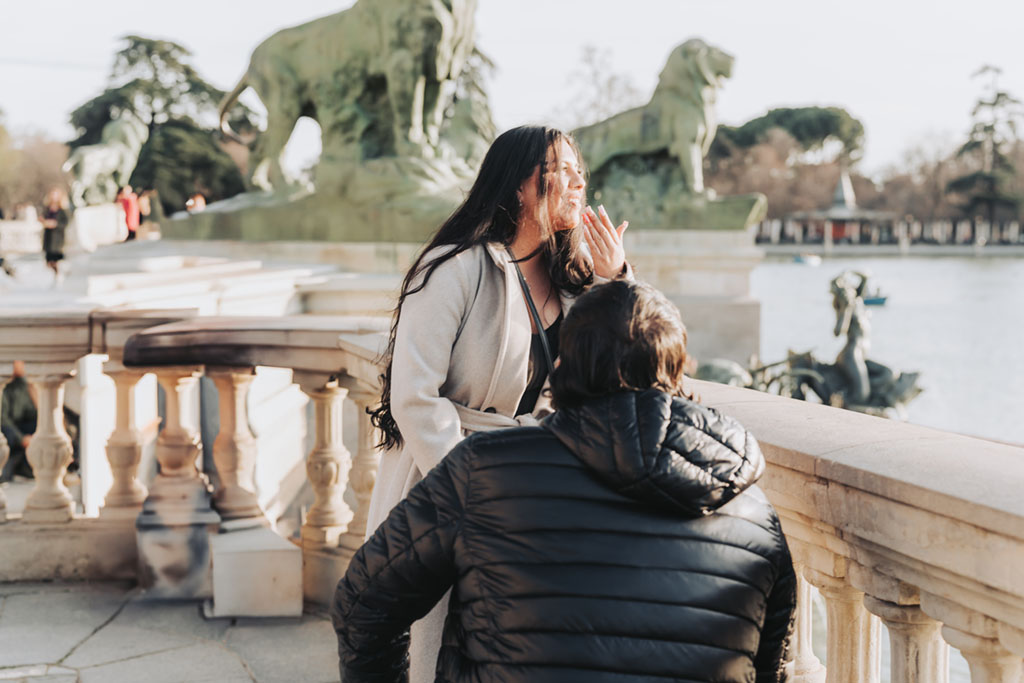 Golden hour surprise proposal session in Madrid